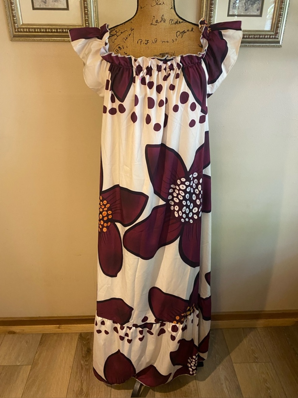 SHEIN Curve 3XL Purple Floral Maxi Dress Off Shoulder Boho Ruffle Hem Plus NWOT
